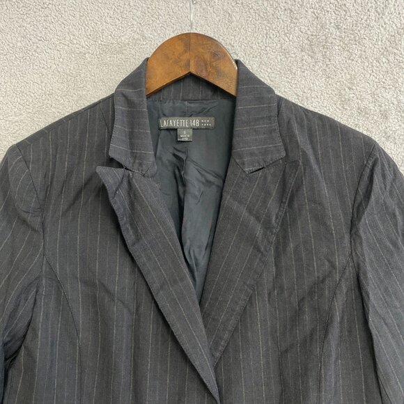 Lafayette 148 New York Women's Size 6 Pinstripe Wool Blazer Jacket Black/ Brown - Picture 7 of 9